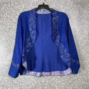 Embroidered Handmade Women's Blue Silk Bolero Jacket - Size Medium - Artsy Coat